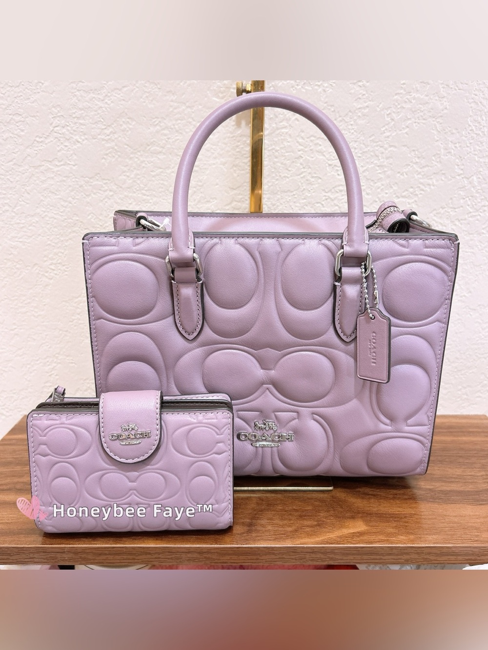 Coach Maggie small Lavender Embossed Leather tote and Wallet bundle